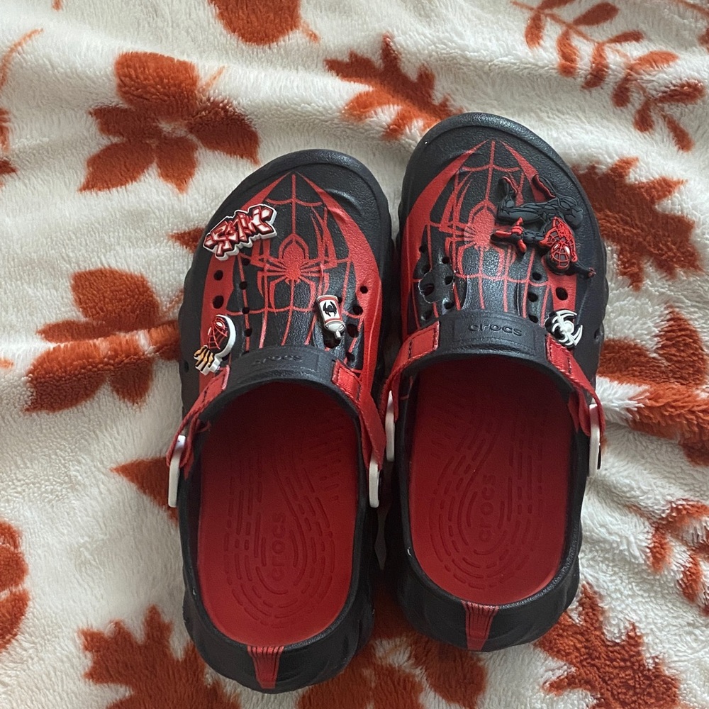 CROCS Kids Red and Black Spider Clogs
